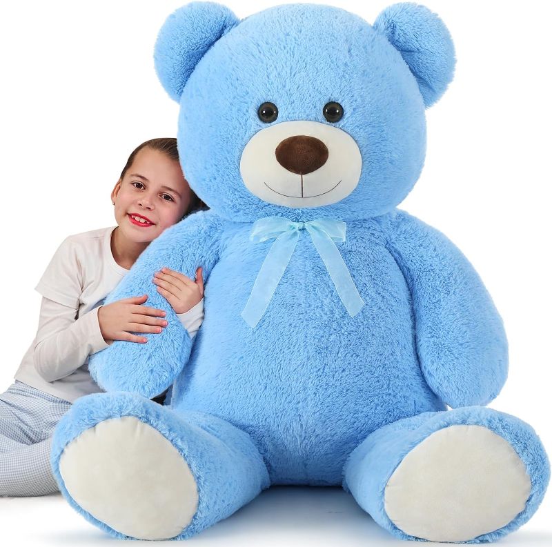 Photo 1 of Giant Teddy Bear Stuffed Animal 51in, Big Teddy Bear for Baby Shower, Large Teddy Bear Plush for Kids, Girlfriend, Christmas, Blue