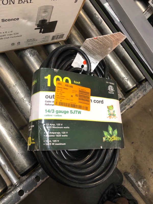 Photo 2 of 100 ft. 14/3 SJTW Outdoor Extension Cord - Black
