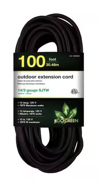 Photo 1 of 100 ft. 14/3 SJTW Outdoor Extension Cord - Black
