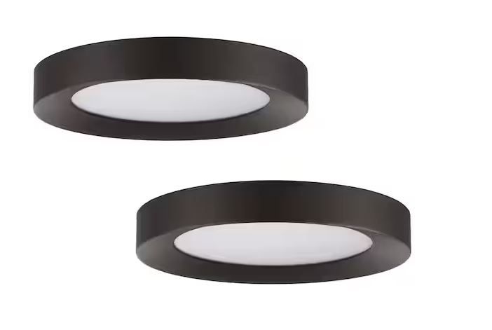 Photo 1 of 13 in. Oil-rubbed bronze Selectable LED Flush Mount (2-Pack)

