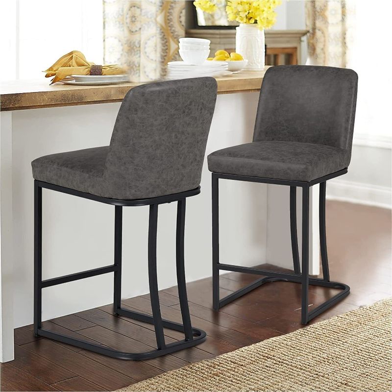 Photo 1 of 24"Bar Stools Set of 2 Counter Height Kitchen Barstool Faux Leather Island Stool
