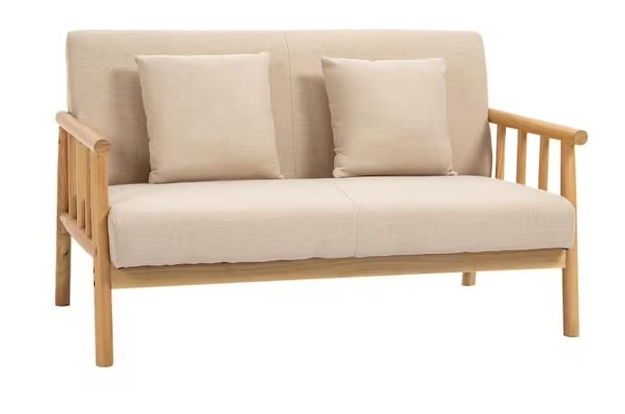 Photo 1 of 48 in. 2-Seater Beige Polyester Loveseat Sofa for Bedroom, Upholstered Track Arm Small Couch
