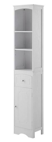 Photo 1 of 9.1 in. W x 13.4 in. D x 66.9 in. H MDF White Freestanding Bathroom Storage Tower Linen Cabinet in White
