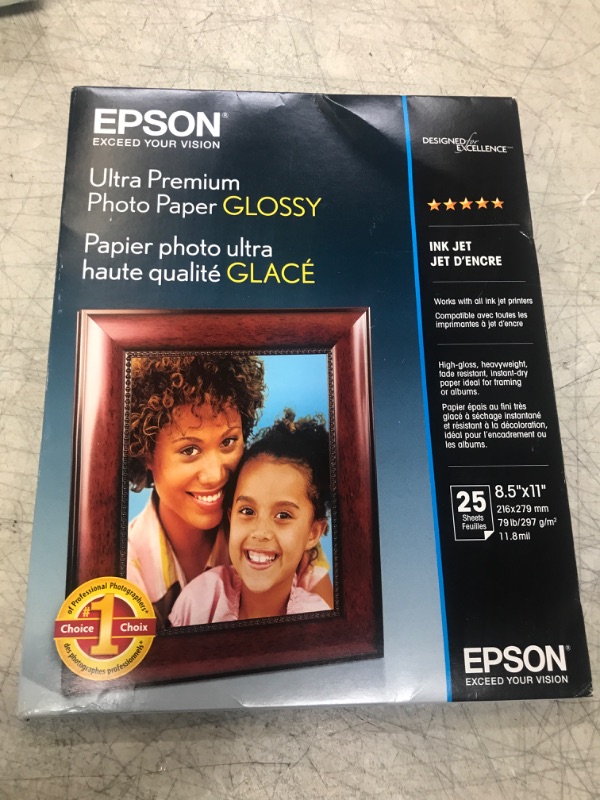 Photo 1 of Epson Ultra Premium Photo Paper Glossy, Letter, 8.5 x 11, 25 Sheets (S042182), White 25 Count (Pack of 1)