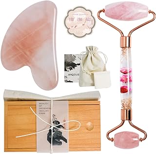 Photo 1 of ANQIUZOR Gua Sha and Roller Set Facial Skin Care Set with Gift Box for Women Men, Dual Sided Massage Roller and Gua Sha Stone Stimulates Blood Flow Reduce Puffiness Wrinkles and Muscle Relaxation