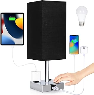 Photo 1 of Bedside Lamp with USB Ports - Touch Control Table Lamp for Bedroom with USB C+A Charging Ports & AC Outlets, 3 Way Dimmable Nightstand Light for Living Room (Bulb Included, Black) https://a.co/d/gjYAB79