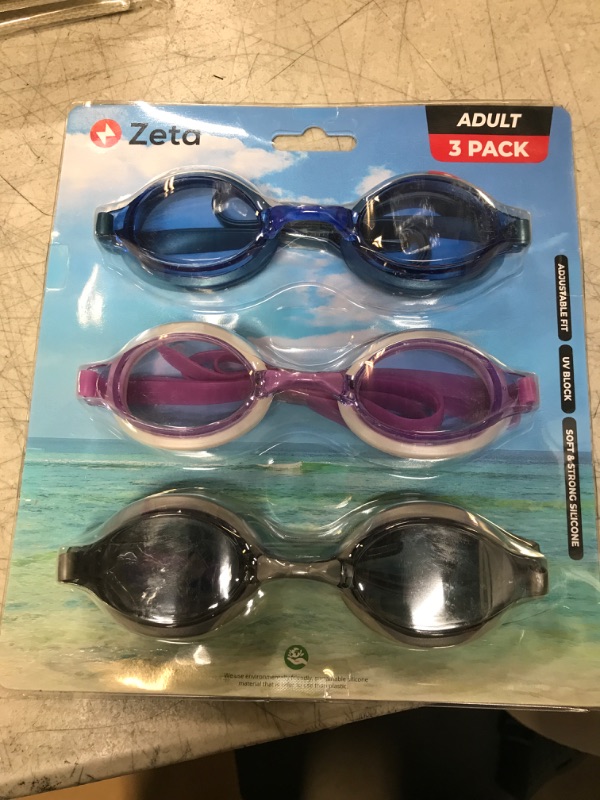 Photo 2 of 3 pack Pacesetter Silicone Swim Goggles ADULT sz ages 12+ UV Protection

