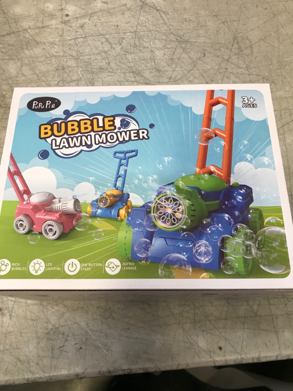 Photo 1 of Bubble Lawn Mower for Toddler, Automatic Bubble Mower Set Incl. Bubble Solution & Bubble Wands, Kids Lawn Mower Bubble Machine w/Light, Baby Push Toy for Toddler Outdoor Toys-Blue Bubble Blowers Bubble Mower - Blue
