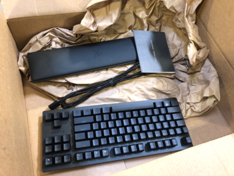 Photo 1 of Razer Huntsman V2 TKL Tenkeyless Gaming Keyboard: Fastest Clicky Optical Switches Gen2 w/ Sound Dampeners & 8000Hz Polling Rate - Detachable TypeC Cable, Classic Black (Renewed) Huntsman V2 TenKeyLess (TKL) Clicky Optical Switches