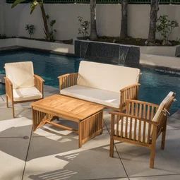 Photo 1 of 4 - Person Outdoor Seating Group with Cushions teak finish + beige cushions