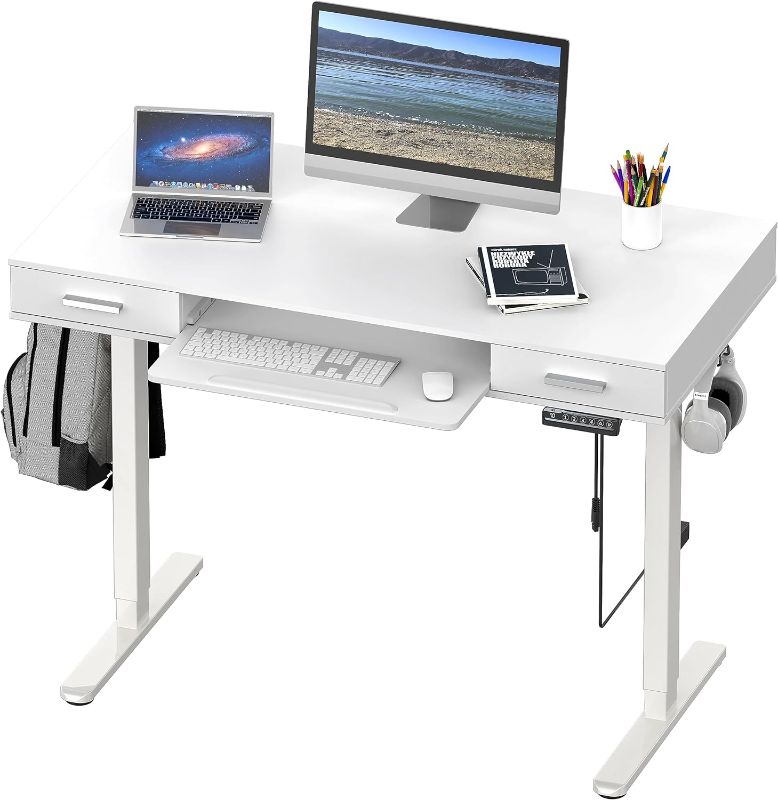 Photo 1 of SHW 48-Inch Electric Height Adjustable Desk with Keyboard Tray and Two Drawers
