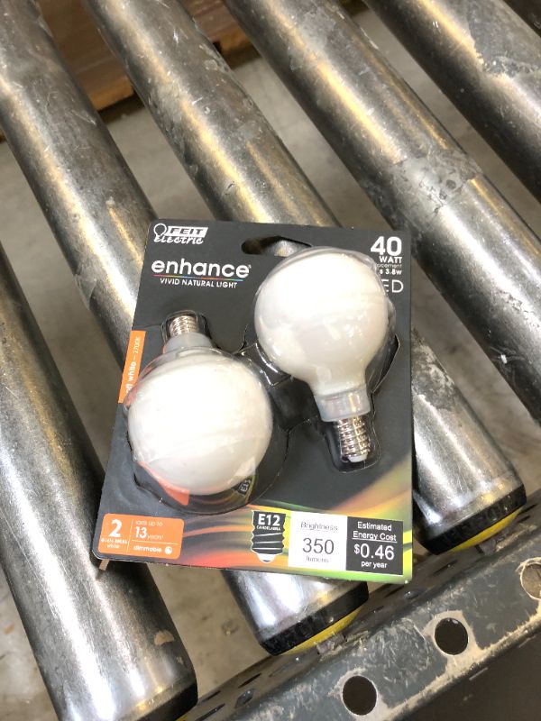 Photo 2 of 40-Watt Equivalent G16.5 E12 Candelabra Dimmable Filament CEC 90 CRI White Glass LED Light Bulb, Soft White (2-Pack)