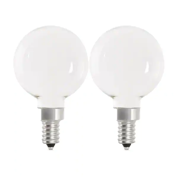 Photo 1 of 40-Watt Equivalent G16.5 E12 Candelabra Dimmable Filament CEC 90 CRI White Glass LED Light Bulb, Soft White (2-Pack)