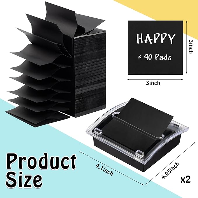 Photo 1 of Satinior 90 Pads Sticky Note 2 Pop up Dispenser Set 3 x 3 Inch Sticky Notes for Dispenser Pop up Sticky Note Holder Container Self Stick Pads Adhesive Note Black Base Clear Top (Black, Black)*****Factory Sealed
