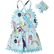 Photo 1 of 2/3T---SAPGEJJDJFGE Toddler Baby Girl Clothes Backless Shorts Romper Tassel Jumpsuits Summer Outfit Set with Headband Dinosaur 2-3T