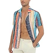 Photo 1 of Size M--EliteSpirit Men's Hawaiian Shirts Short Sleeve Button Down Casual Floral Striped Tropical Summer Vacation Shirt Color Striped 