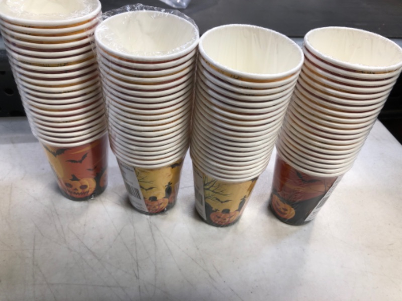 Photo 2 of 4Pack Gatherfun Halloween Party Supplies Spooky Pumpkin Disposable Paper Cups for Spooky Halloween Party Decorations, 9 OZ 20 Pack