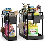 Photo 1 of 2 Pack Under Sink Organizer, 2 Tier Kitchen Under Sink Cabinet Organizers and Storage with Cups and Hooks, Black Bathroom Under Sink Shelf Organizer Basket*****Factory Sealed
