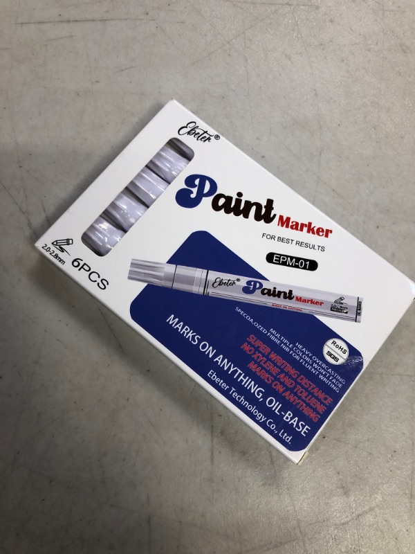 Photo 2 of KGODGL Paint Pens 6 Pack White Permanent Paint Markers Oil based Paint pen Never Fade Quick Dry for metal, Rock Painting, rubber, ceramics, wood,plastic, fabric, canvas, glass, DIY Craft