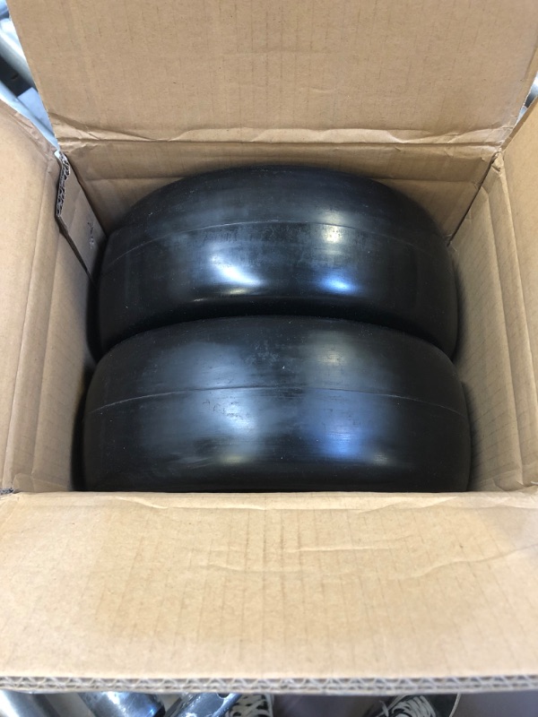 Photo 2 of 2 PCS 11x4.00-5" Flat Free Lawn Mower Tire on Wheel, 3/4" or 5/8" Bushing, 3.4"-4"-4.5 -5" Centered Hub, Universal Fit Smooth Tread Tire for Zero Turn Lawn Mowers, with Universal Adapter Kit