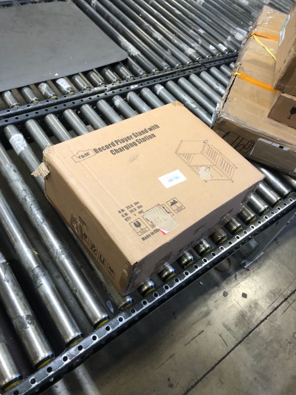 Photo 1 of Y&M Record Player Stand, Vinyl Turntable Stand with Charging Station and USB Port, Record Display Table with Storage Cabinet, Turntable Holder, End Table, Nightstand for Bedroom, Living Room, Brown Large Retro Brown