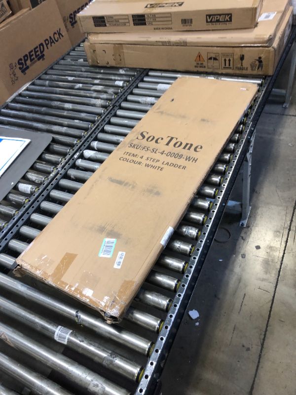 Photo 1 of Soctone Step Ladder 4 Step Folding with Anti-Slip Pedal, Lightweight 4 Step Ladder with Handrails, 330 lbs Capacity Perfect for Kitchen & Household, White