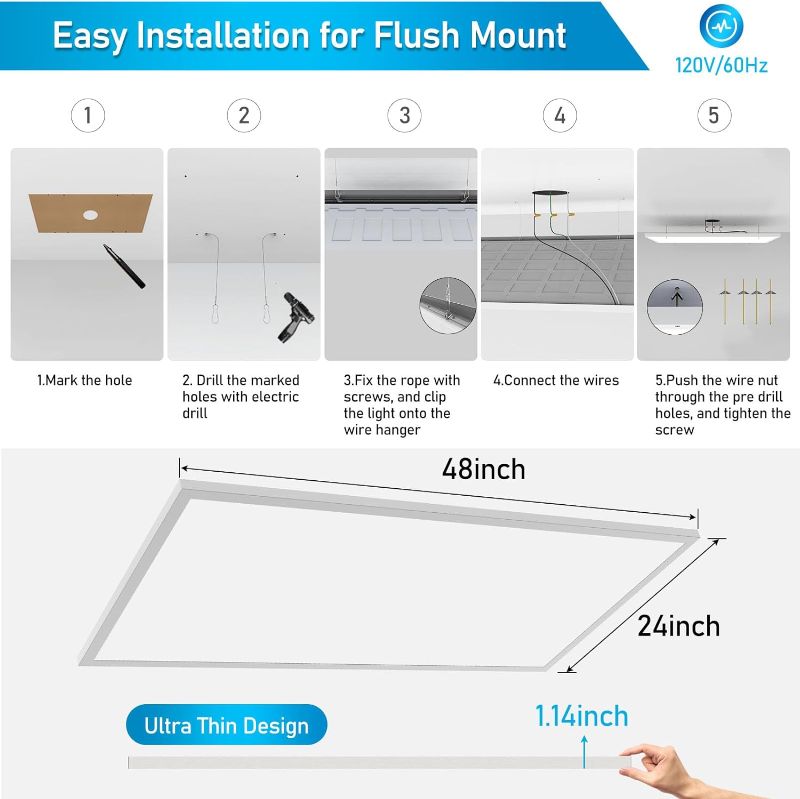 Photo 1 of 2x4 LED Flat Panel Light Surface Mount - 70W 7700LM 3000K/4000K/5000K Triac Dimming 10%-100% 120V Ultra Thin 2x4FT Flush Mount Ceiling Light Fixture for Kitchen/Garage ETL DLC-2 Pack