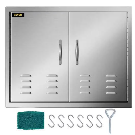 Photo 1 of 30 in. W x 21 in. H Double Stainless Steel Access Doors with Vents BBQ Grill Doors for Outdoor Use
