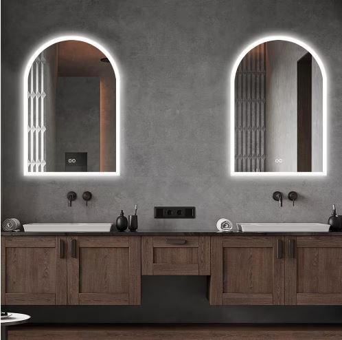 Photo 1 of 26 in. W x 38 in. H Arched Frameless LED Light Wall Anti-Fog Bathroom Vanity Mirror
