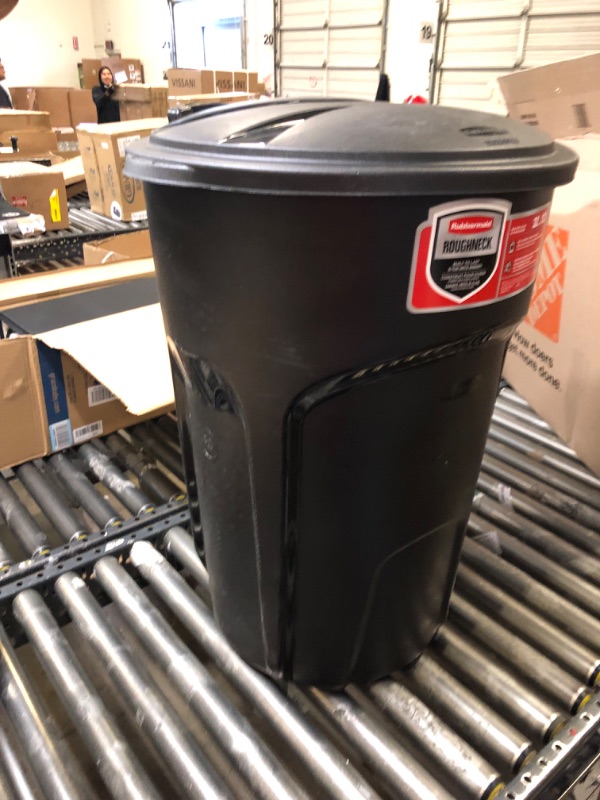 Photo 2 of Roughneck 32 Gal. Easy Out Wheeled Trash Can in Black with Lid