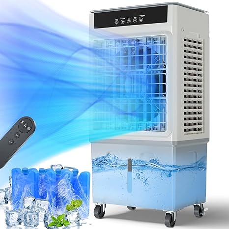 Photo 1 of 35’’ Portable Air Conditioner 3-IN-1 Evaporative Cooler, 30Ft Remote, 3 Speeds, 2800 CFM, 100 Degree Swing, 1050 sq. ft. coverage, 24H Timer, 6.8 Gallon Tank, 4 Ice Packs for Garage Patio Outdoor
