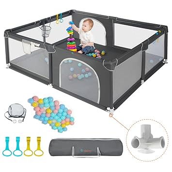 Photo 1 of COMOMY Playpens for Babies and Toddlers, 79"x71" Baby Playard Extra Large, Safe and Non-Slip Baby Fence, Full Mesh Design, Indoor & Outdoor Kids Activity Center, Baby Play Pens (Dark Grey)
