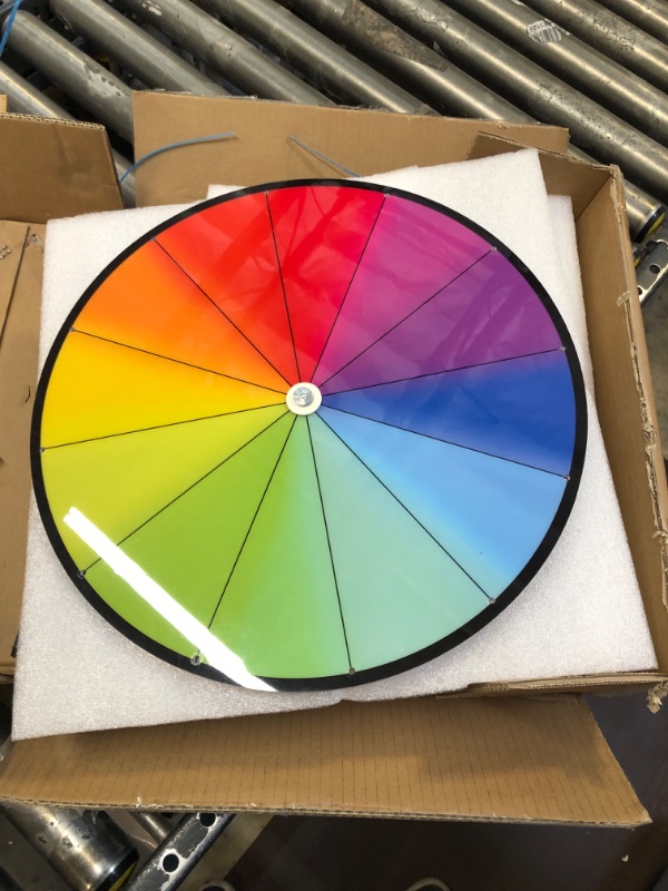 Photo 2 of GSOW 16 Inch Prize Wheel, 12 Slots Gradient Color Spinning Wheel with Gooseneck Tray, Editable Raffle Wheel Spinner with 2 Dry Erase Markers & Eraser for Fortune Wheel Carnival Spin Games, 1 Pack