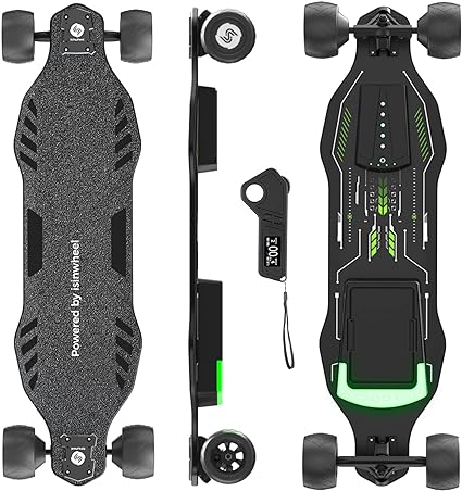 Photo 1 of isinwheel V8 Electric Skateboard with Remote, 1200W Brushless Motor, 30 Mph Top Speed & 12 Miles Range, Replaceable Battery, Electric Longboard for Adults ?Teens with Green Ambient Light
