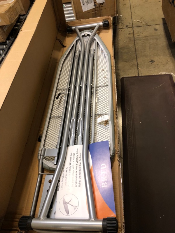 Photo 1 of BKTD Ironing Board, Heat Resistant Cover Iron Board with Steam Iron Rest, Non-Slip Foldable Ironing Stand. Heavy Sturdy Metal Frame Legs Iron Stand(13*34*53 Inches) Silver Gray Color