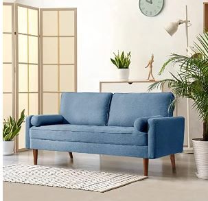 Photo 1 of 68 inch Loveseat Sofa, 2 Seater Fabric Couches for Small Space, Button Tufted Seat Cushion, Square Armrest, 2 Throw Pillows, Modern Sofa for Bedroon, Living Room, Apartment,Blue
