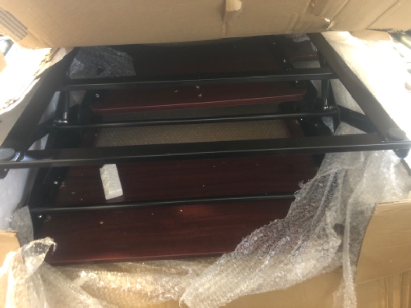 Photo 1 of Halter Standing Desk Converter, 36 Inch Sit to Stand Desk Riser with Space for Dual Monitor Workstation, Laptop, and Keyboard Tray, Adjustable Height,Cherry Rising Desk For Work and Home Office