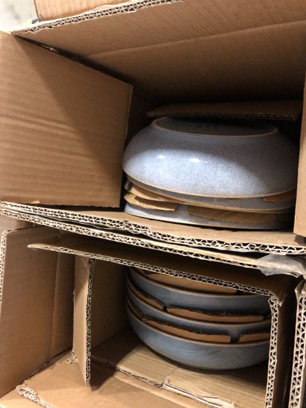 Photo 4 of AmorArc Ceramic Dinnerware Sets,Handmade Reactive Glaze Plates and Bowls Set,Highly Chip and Crack Resistant | Dishwasher & Microwave Safe,Service for 4 Blue-Service for 4