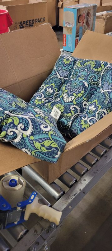 Photo 2 of 20 in. x 18 in. Sapphire Aurora Blue Damask Rectangle Outdoor Seat Cushion (2-Pack)