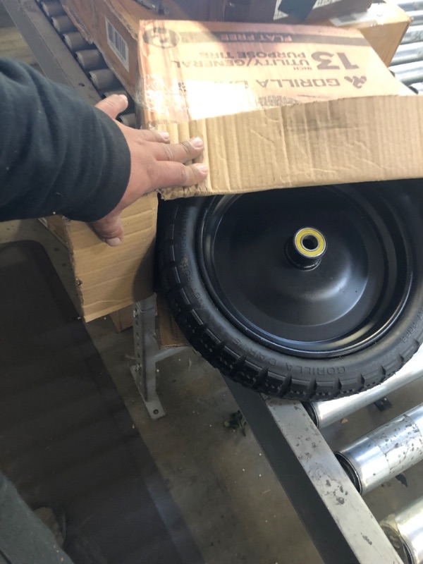 Photo 2 of 13" Flat-free Solid Tire and Wheel, with 5/8" Axle Bore Hole, 2.2" Offset Hub, Compatible with Gorilla Carts Wheelbarrow Garden Wagon Trolley Dolly, 2 Pack