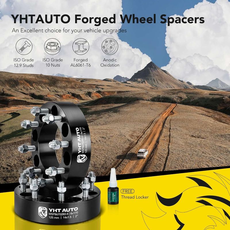 Photo 1 of YHTAUTO 8x170mm Wheel Spacers 2 Inch Compatible with 2003-2023 Ford F-250/F-350 Super Duty, Excursion Tire Spacers w/ M14x1.5 & 12.9 Grade Studs, 50.8mm Hub Bore 8 Lug