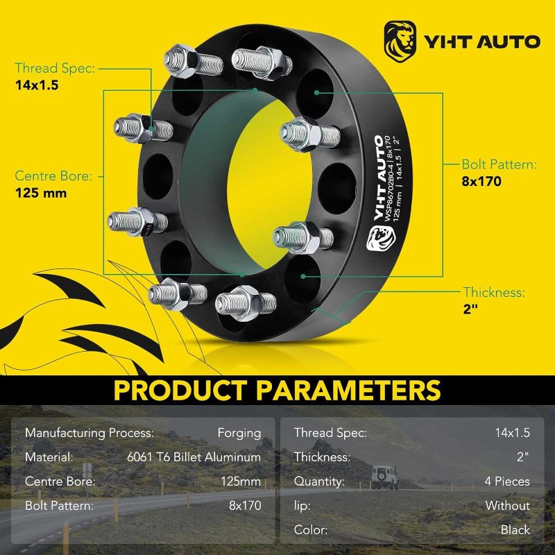 Photo 1 of YHTAUTO 8x170mm Wheel Spacers 2 Inch Compatible with 2003-2023 Ford F-250/F-350 Super Duty, Excursion Tire Spacers w/ M14x1.5 & 12.9 Grade Studs, 50.8mm Hub Bore 8 Lug