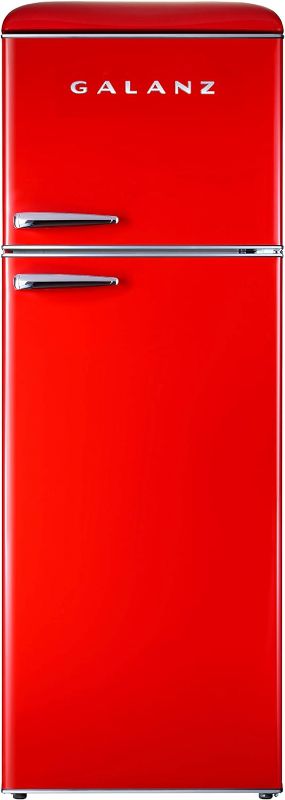 Photo 1 of  Its been used and it smell  it works---Galanz GLR12TRDEFR Refrigerator, Dual Door Fridge, Adjustable Electrical Thermostat Control with Top Mount Freezer Compartment, Retro Red, 12.0 Cu Ft