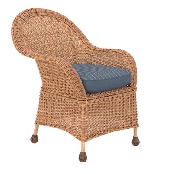 Photo 1 of allen + roth Serena Park Set of 2 Wicker Light Brown Steel Frame Stationary Dining Chair(s) with Blue Cushioned Seat
