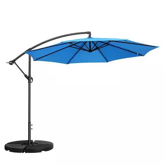 Photo 1 of 10 ft. Aluminum Cantilever Tilt Patio Umbrella in Blue
