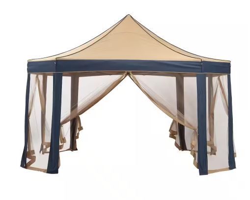 Photo 1 of 13 ft. x 10 ft. Brown Outdoor 8-Sided Patio Canopy Pop-up Canopy Tent Gazebo with Mesh
