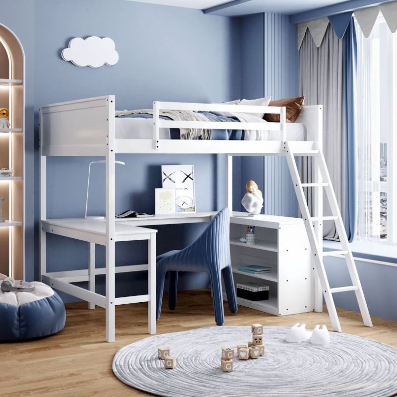 Photo 1 of Lucky Furniture | Full Loft Bed w/ Shelves & Desk, White LT000538AAK ---------------- BOX 1 OF 2
