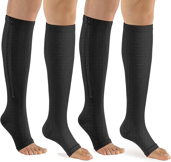 Photo 1 of bropite Zipper Compression Socks-2 Pairs Calf Knee 15-20 mmHg Open Toe Compression Socks for Walking,Running,Nurses?Pregnancy
