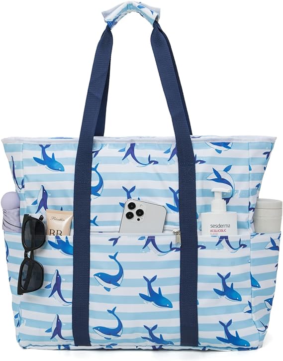 Photo 1 of Bagentle Beach Bag Waterproof Sandproof - Large Beach Tote Bag with Zipper and Wet Pocket, Travel Pool Bag for Women Vacation
