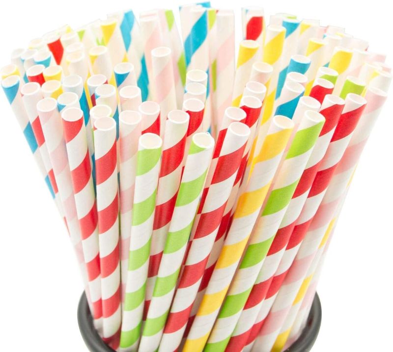 Photo 1 of 100PCS Biodegradable Paper Straws Bulk, Assorted Rainbow Colors Striped Drinking Straws for Juice, shakes, Cocktail, Coffee,Soda, Milkshakes, Smoothies,Celebration Parties and Arts Crafts Projects
